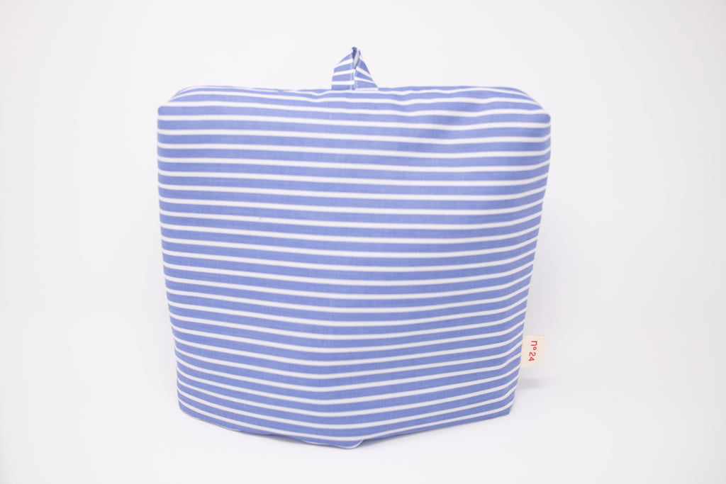 no24 tea cozy // blue & white striped