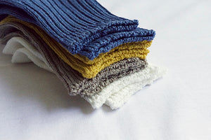 Nishiguchi // Praha Linen Ribbed Socks // Clear blue
